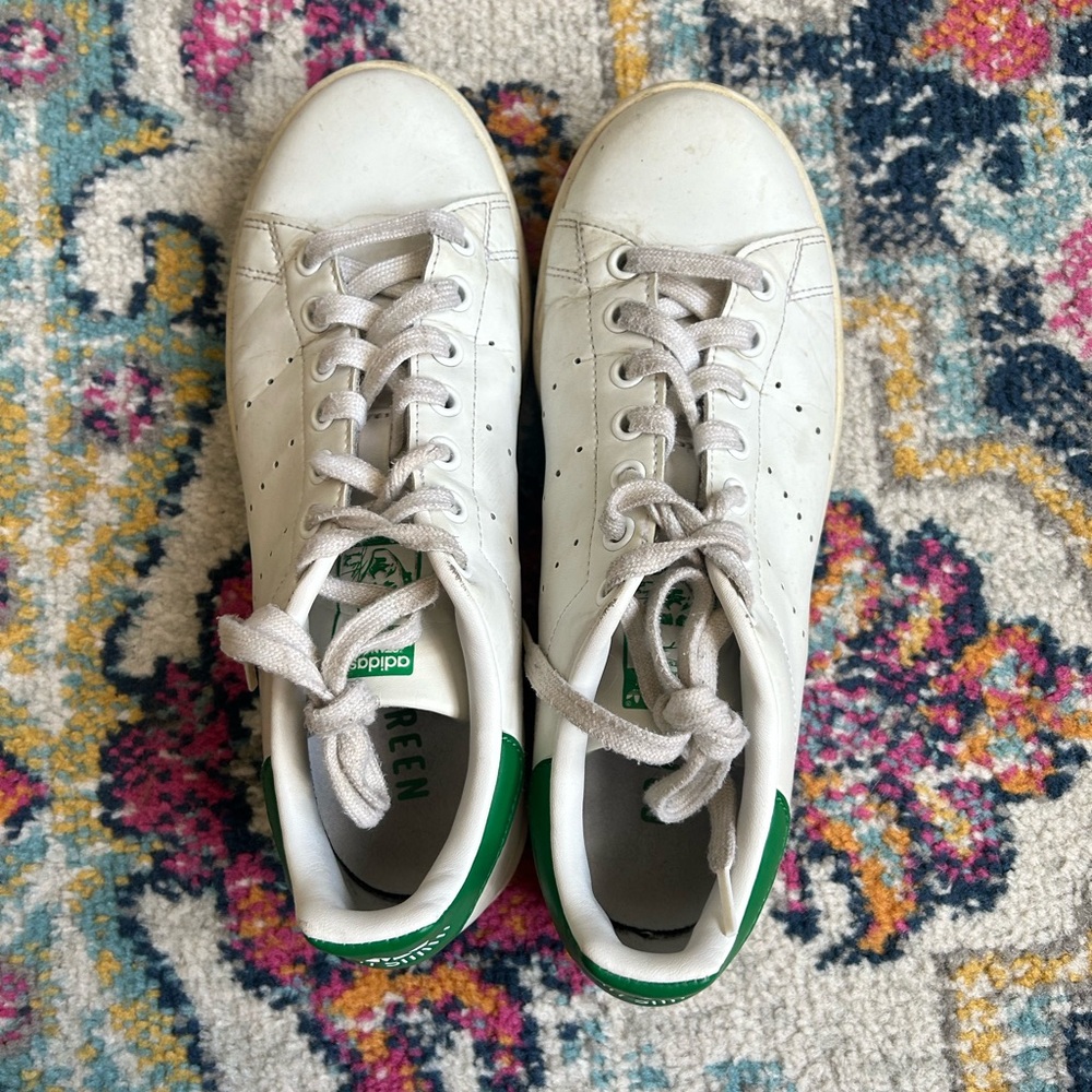 Adidas White and Green Stan Smith Sneakers